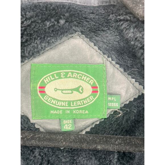 VINTAGE 80s Leather Bomber Jacket Hill and Archer Size 42 - Picture 2 of 12